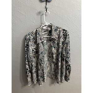 Alfred Dunner Button Up Top Womans  16 Animal Print Brown Long Sleeve